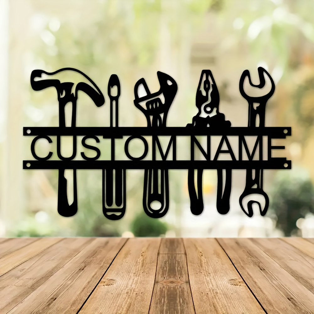 Tools Name In Workshop - Customized Name Industrial Style Iron Wall