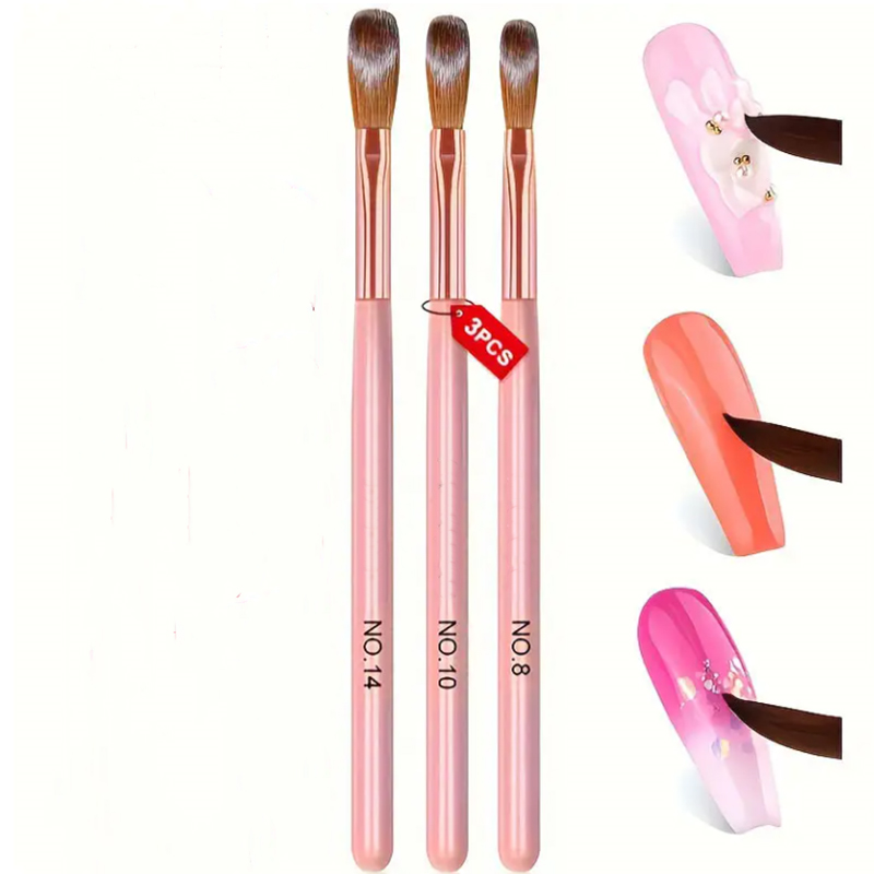 Workshop Tools For Carpentry - 3pcs Pink Handle Acrylic Nail Brushes