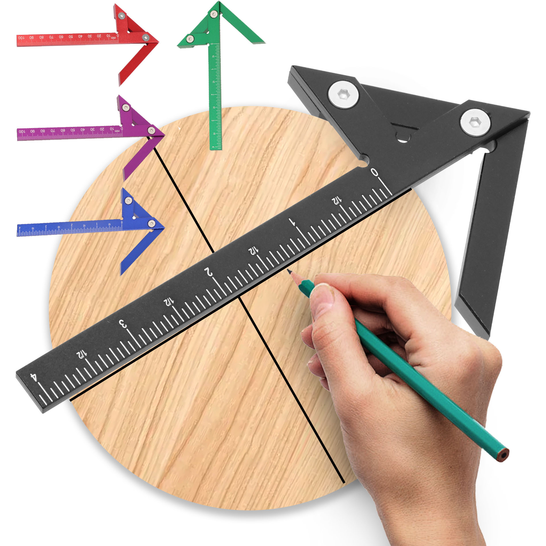 Workshop Tools For Carpentry - Center Finder Woodworking Square 45/90 Degree
